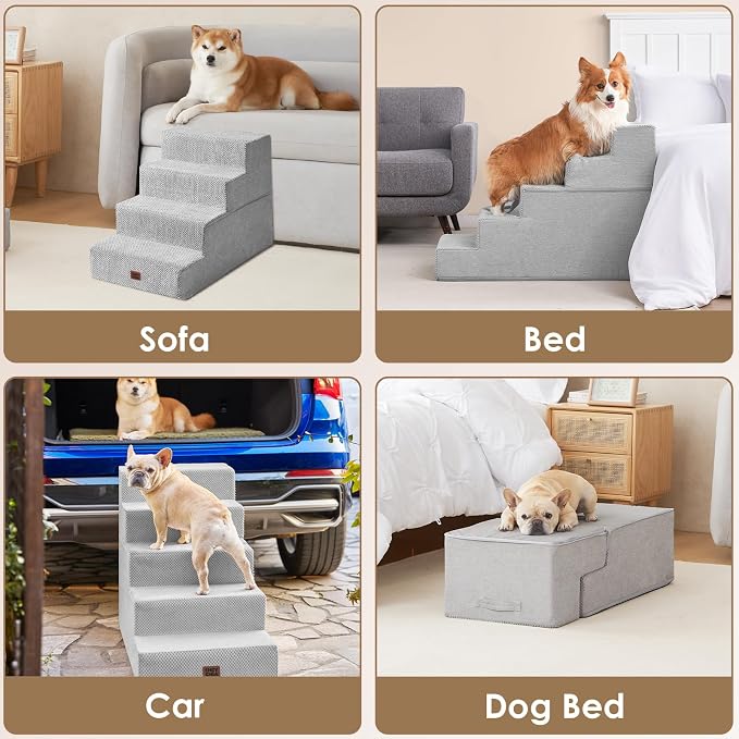 EHEYCIGA Dog Stairs for High Bed 25" H, 5-Step Extra Wide Dog Steps for Bed - Image 8