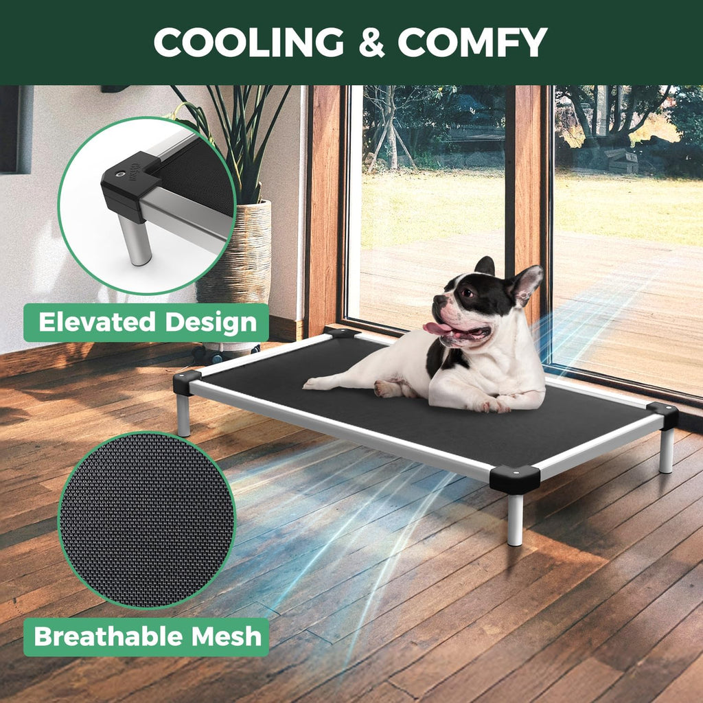 FXW TitanNest Chew-Proof Elevated Dog Bed, Raised Cot for Indoor/Outdoor/Camping Use, Durable & Waterproof Cooling Pet Bed for Large Dogs, 50.0" L x 31.0" W x 7.3" H, Black