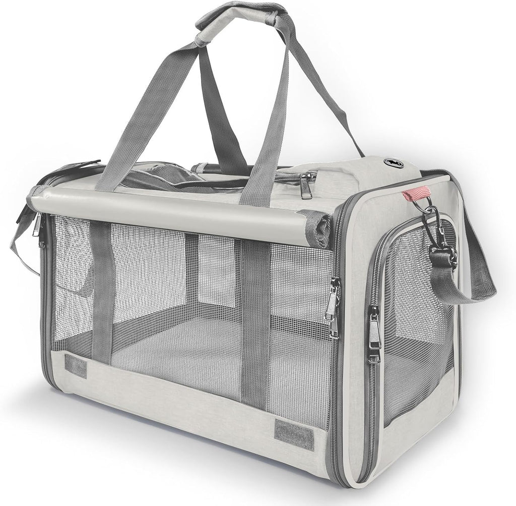 Pet Carrier for Large Cat Soft-Sided Animal Traveling Bag for Medium Cat up to 20lbs / Washable Small Dog Puppy 10 lbs Crate Case with Privacy Curtains for Home Outdoor Travel Beige White