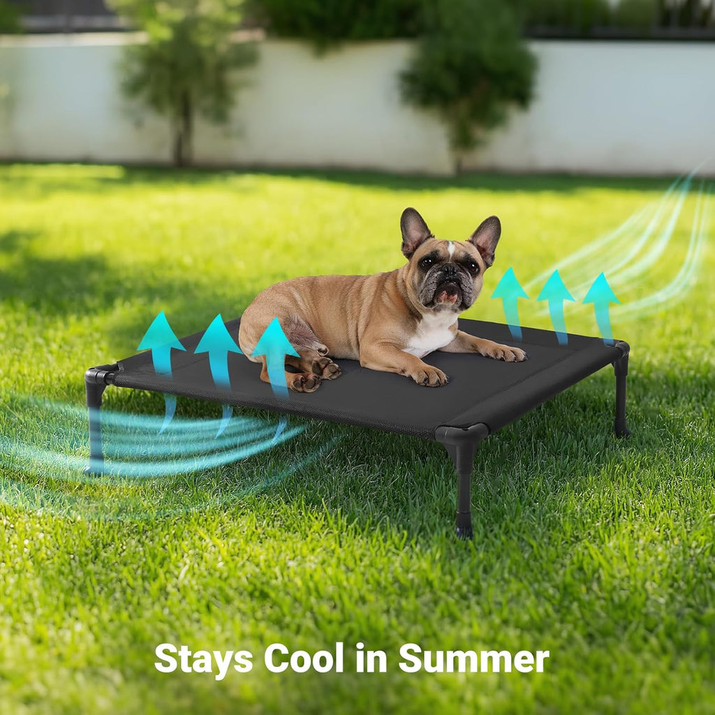Veehoo Outdoor Elevated Dog Cot Bed, Cooling Raised Pet Bed for Medium Dogs, Washable Breathable Mesh Hammock Bed with No-Slip Feet, Indestructible Ground Off Training Platform Cot-32"x25"Beige Coffee