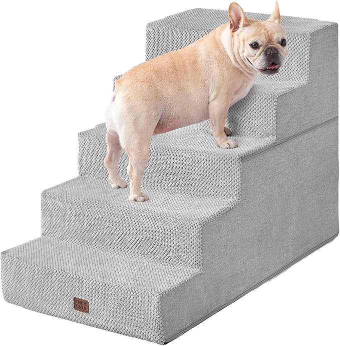 EHEYCIGA Dog Stairs for High Bed 25" H, 5-Step Extra Wide Dog Steps for Bed by EHEYCIGA