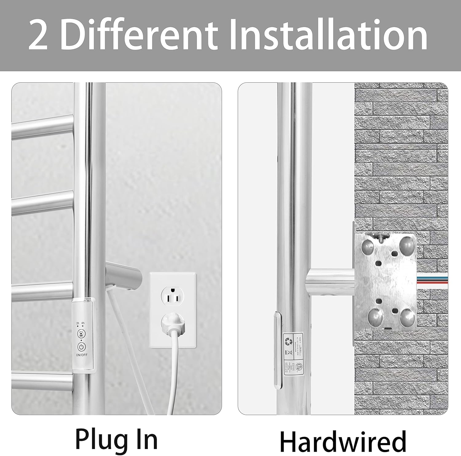 KEG Towel Warmer Wall Mounted with Built-in Timer 8 Bars Electric Stainless Steel Heated Towel Racks for Bathroom, Hot TW-8-PC Towel Warmer 8 bars polish chrome