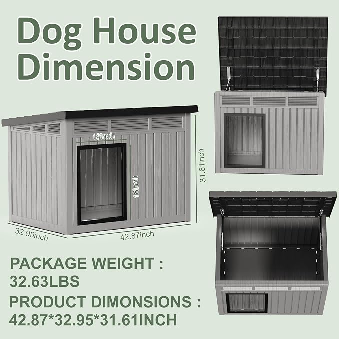 DRATO Large Dog House, Weatherproof Resin Large Dog House Outdoor - Image 4
