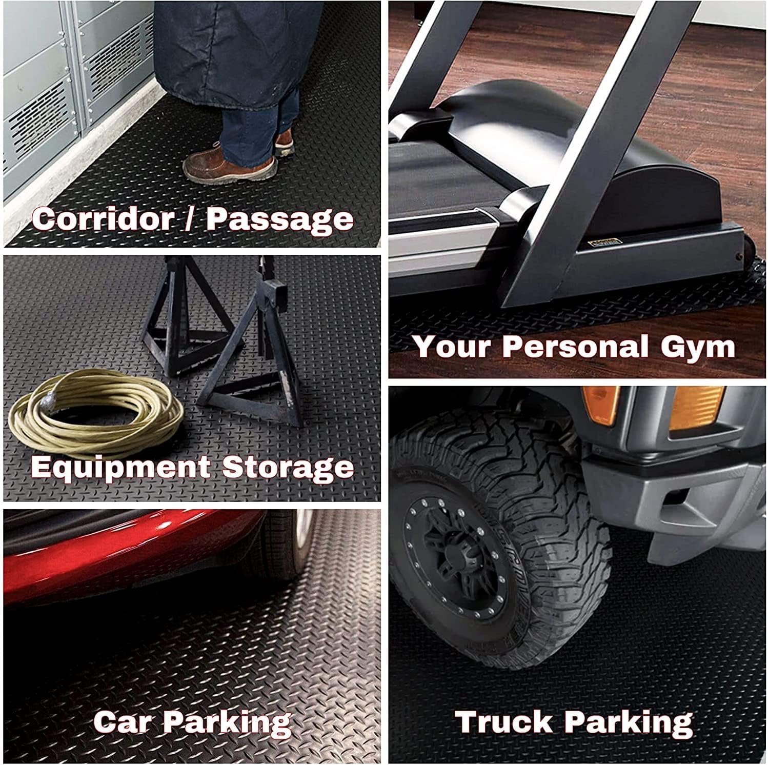SEAL 5 x 10 Ft Premium Garage Floor Mat, Solid 2.8mm Thickened Black Commercial Grade Heavy Duty Parking Mat for Garage Floor, Golf Cart, Water/Stain Resistant Floor Runner (Embossed Diamond Plate)