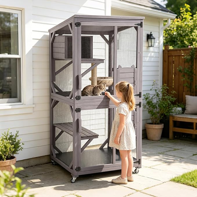 Aivituvin Large Catio Outdoor Cat Enclosure on Wheels, Outdoor Cat House - Image 8