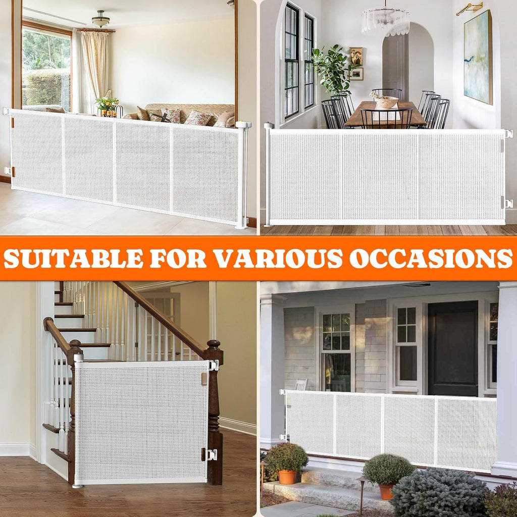 Pawtners Retractable Baby Gates Extra Wide, 41" Tall Extends up to 71" Wide, Dog Gate Indoor with for Stairs, Pet Gate with Support Rods for Doorways Hallways Indoor & Outdoor-White
