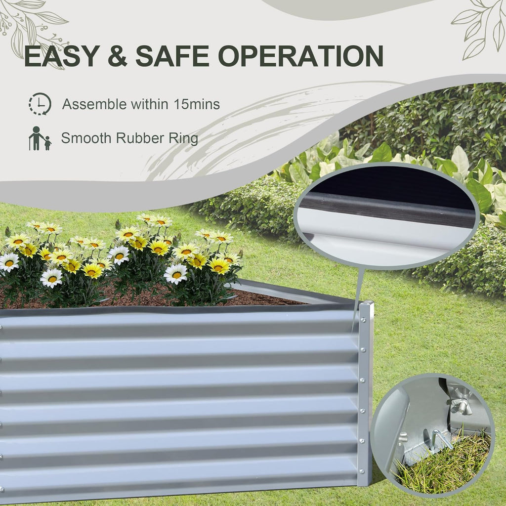 Domi Raised Garden Beds Outdoor, 8x4x1.5Ft Thickening Tall Metal Rectangular Deep Root Box Planter for Vegetables, Flowers, Herbs, and Succulents 1.5" Deep w/ 342 Gallon Capacity - Silvery