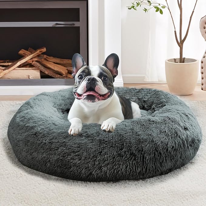 JOLLYVOGUE Calming Dog Beds Large Sized Dog, 36in Donut Washable Large Pet Bed by JOLLYVOGUE