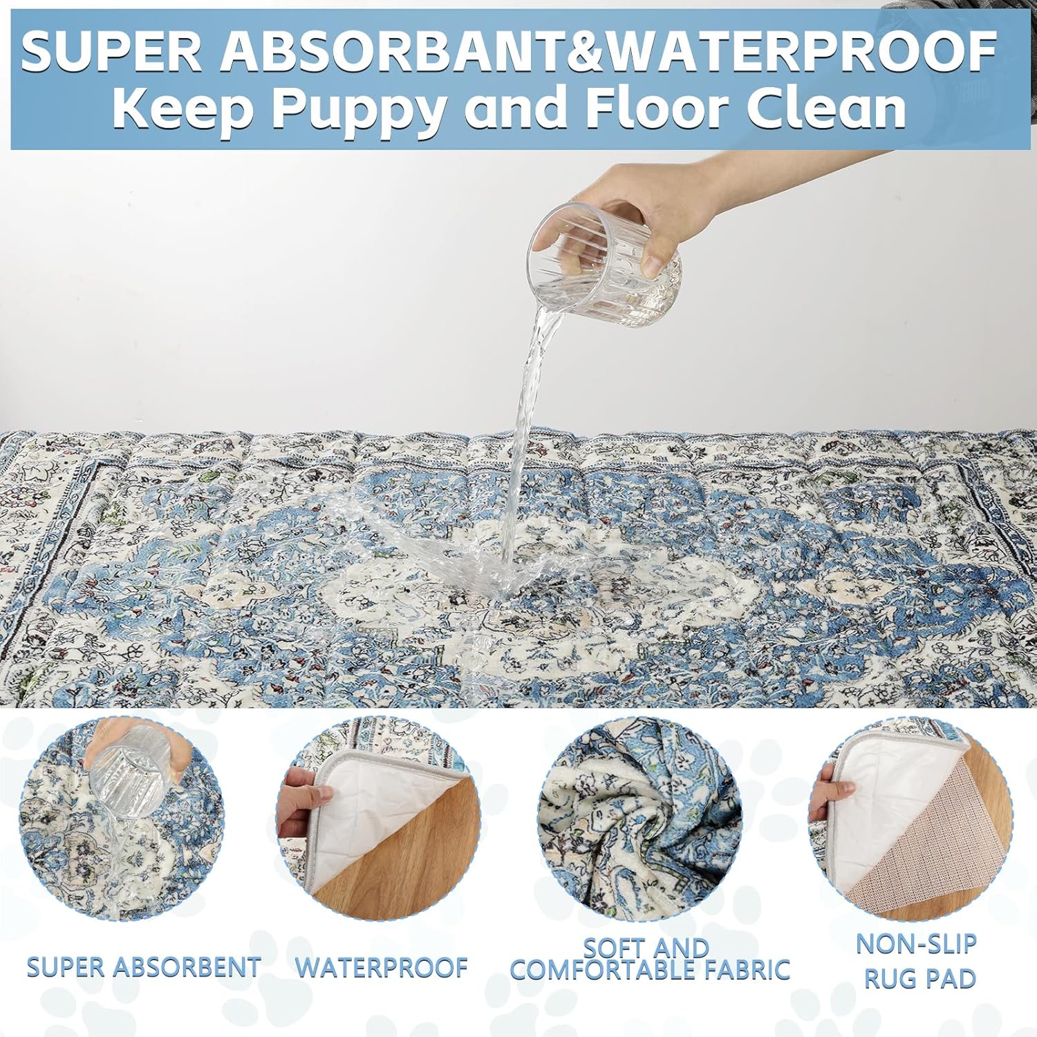 Washable Thickened Pee Pads for Dogs, 2 Pack (36"x42") Upgrade Reusable Puppy Pads with Non-Slip Rug, Super Absorbent Leakproof Puppy Training & Whelping Pads for Dogs, Doggie