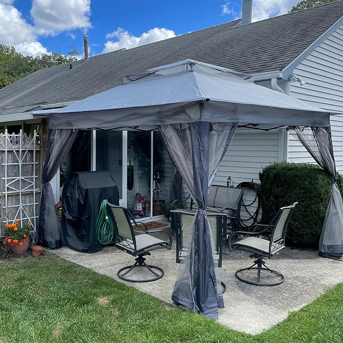 EAGLE PEAK 11x11 Pop Up Gazebo with Mesh Netting, Easy Up Screened Canopy for Patio and Backyard, Easy Set up Outdoor Gazebo (Gray)