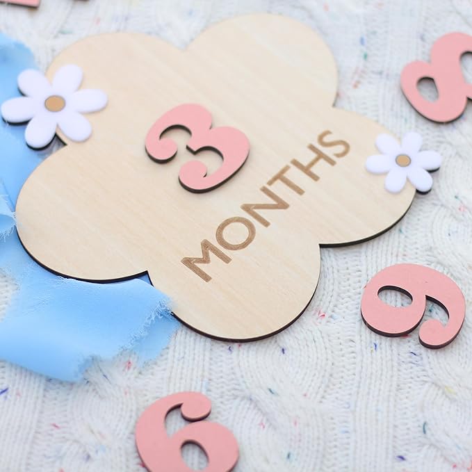 Daisy 3D Baby Monthly Milestone, Wooden Baby Milestone Signs, Monthly Milestone Wood Discs, Baby Milestone Discs (3D Flower)