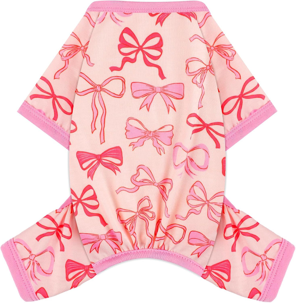 Dog Pajamas Small Sized Dogs Stretchable Summer Dog Clothes Pjs 4 Legs Girl Boy Cute Soft Puppy Outfits Doggie Cat Jammies Jumpsuit Sleeper for Pet (Bow Tie, Small)