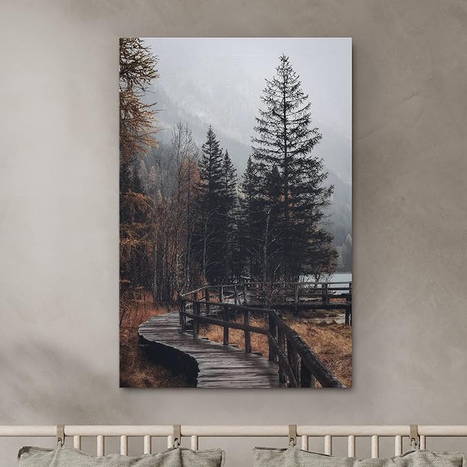SIGNWIN Canvas Wall Art Autumn Dramatic Forest Landscape Living Room Orange Photography Rustic - 24x36 inches