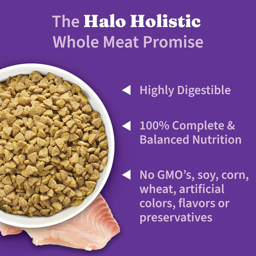 Halo Holistic Cat Food Wild Caught Salmon & Whitefish Formula, Healthy Grains Dry Cat Food, For Sensitive Stomach Support, Kibble for Adult Cats, 3 lb Bag
