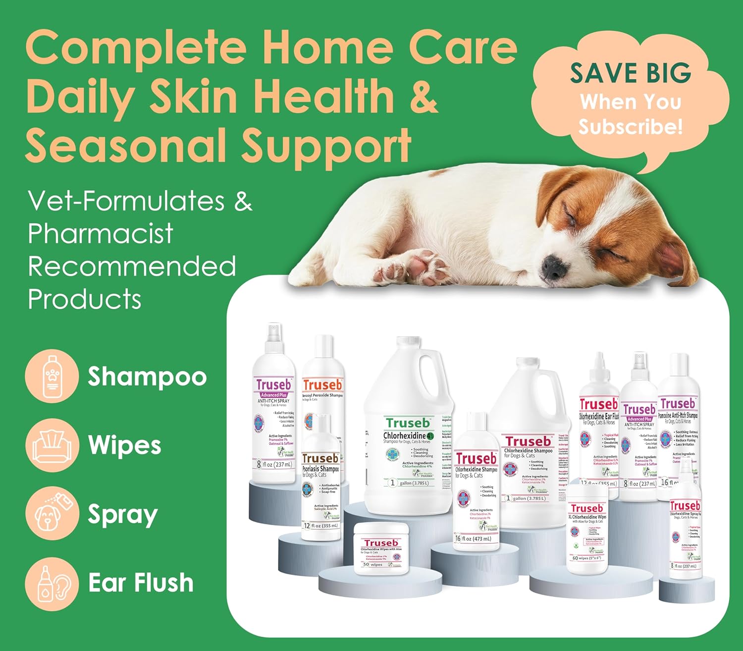 Truseb Topical Chlorhexidine 4% Shampoo for Dogs, Cats & Horses (12 oz)- with Aloe for Cleansing (Chlorhexidine 4% Shampoo, 12 oz)