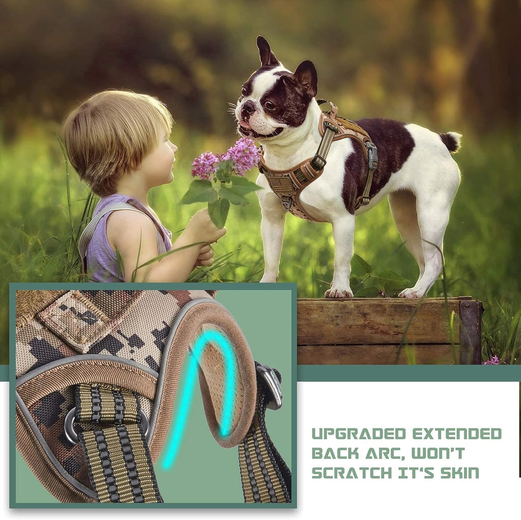 BUMBIN Tactical Dog Harness for Small Dogs No Pull, Famous TIK Tok No Pull Puppy Harness, Fit Smart Reflective Pet Walking Harness for Training, Adjustable Dog Vest Harness with Handle Desert Camo S