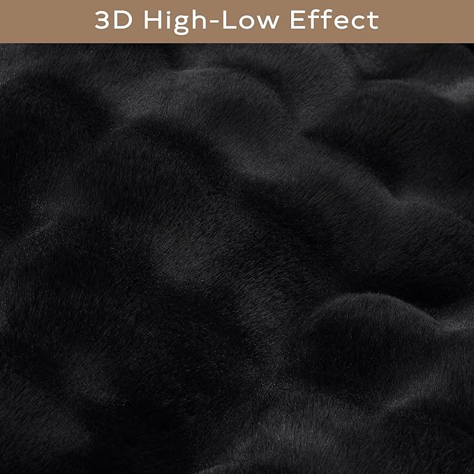 Ashler Faux Rabbit Fur Rug - Black 4'x6' Fluffy Soft Area Rug, Machine Washable 3D Bubble Rectangular Carpet for Living Room, Bedroom & Nursery