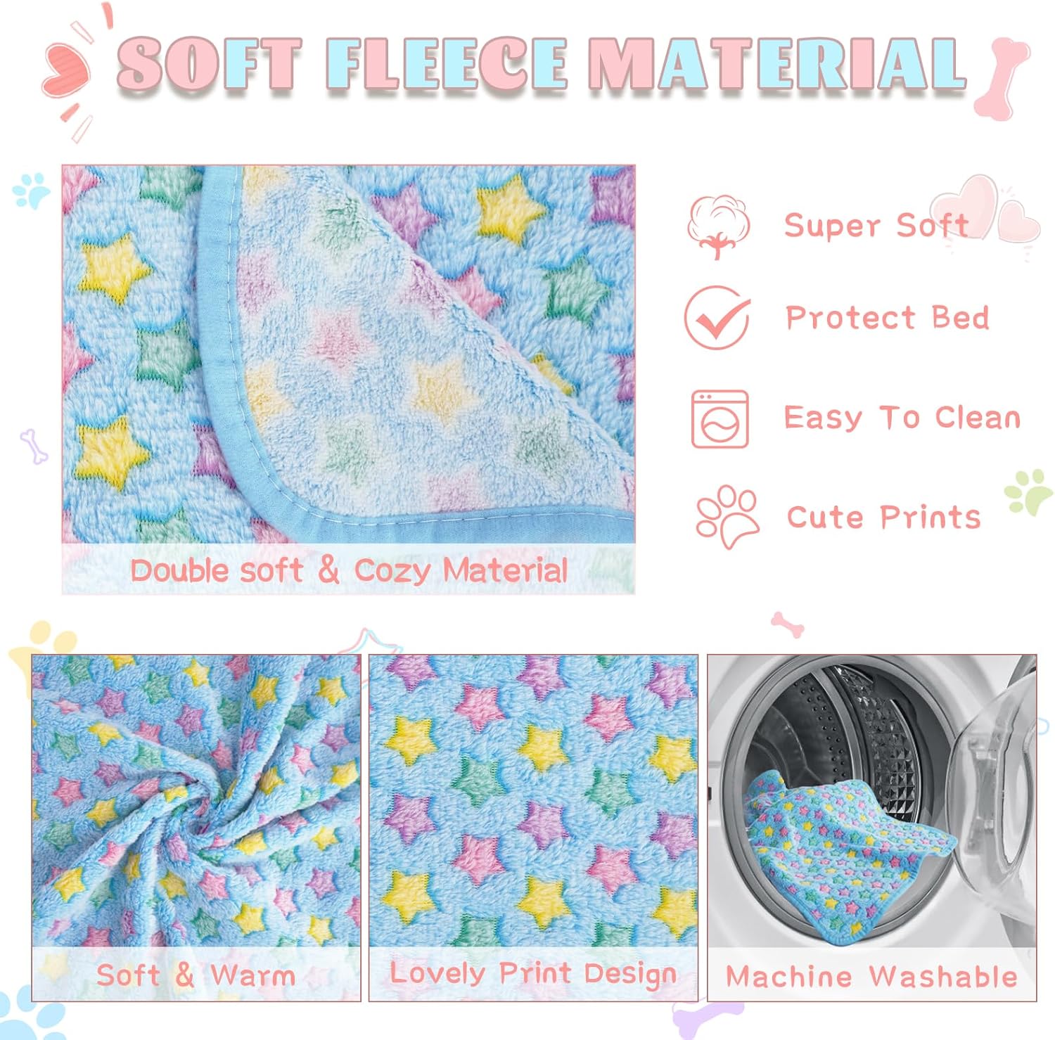 6 Pack Guinea Pig Cage Liner, Washable Guinea Pig Fleece Blankets Beding Accessories, Flannel Throw Warm Sleep Mat, Pet Pee Pads for Small Animal Hamster Rabbit Puppy Cat (Light Color, 30x20 Inch)