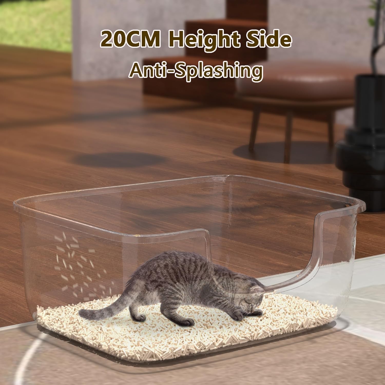 Large Cat Litter Box with High Sides, Open Kitty Litter Boxes Anti-Splashing for Indoor Cat Low Entry Cat Litter Pan for Small and Elderly Cats, Tool-Free Assembly(19.7” * 15.76” * 8.67” White)