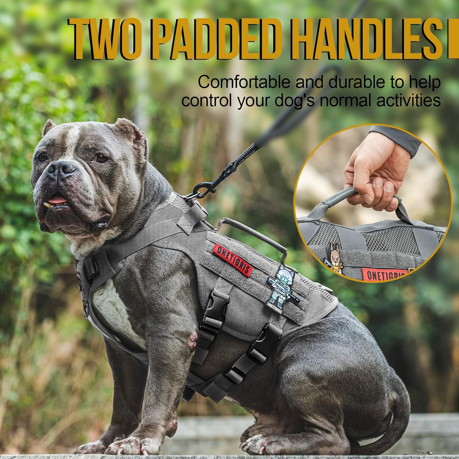 OneTigris Tactical No Pull Dog Harness for Small Dogs, Mesh Design Service Dog Vest Breathable Military Dogs Molle Vests with Handles, Harness for Walking Hiking Training