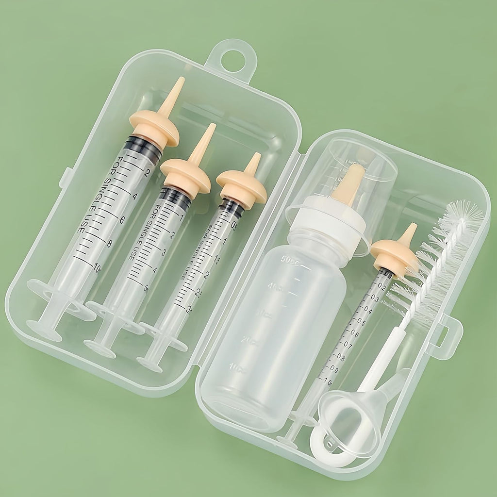 Pet Nursing Kit, Kitten Bottle Feeding Set with Nursing Nipples, Formula Dispenser, Liquid Syringe for Newborn Puppies and Kittens