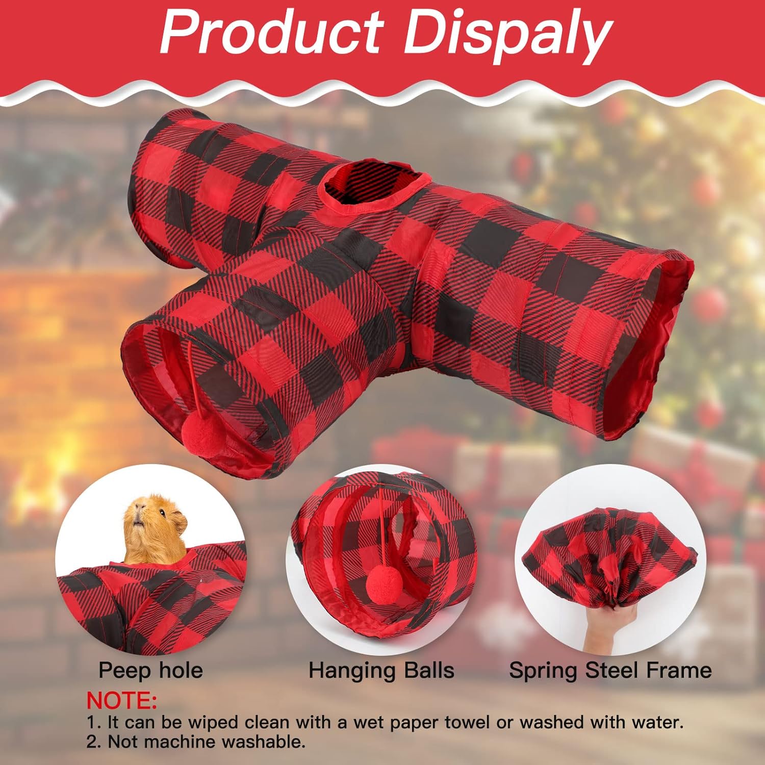 Rypet Guinea Pig Tunnels & Tubes Collapsible 3 Way Small Animals Hideaway Activity Tunnel Toys for Guinea Pig Chinchilla Ferret Hamster