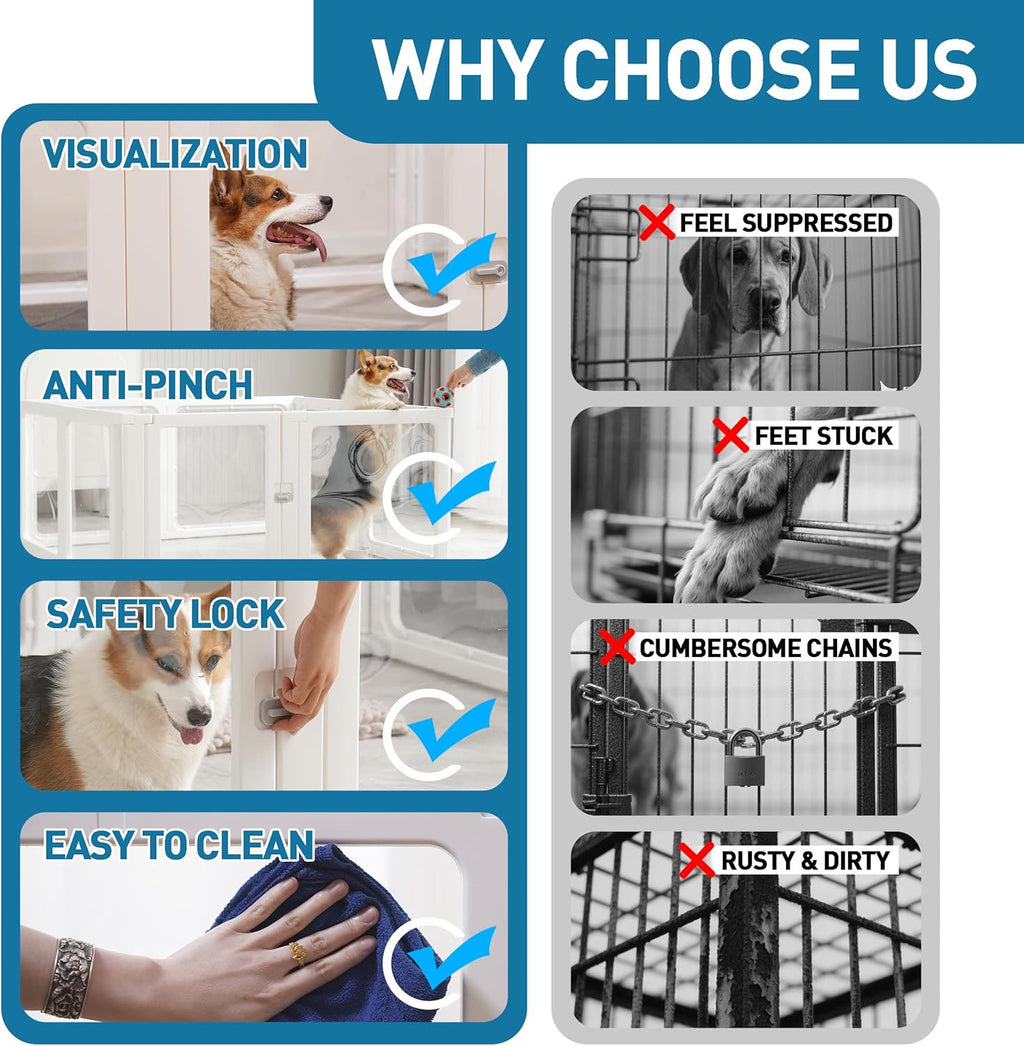 Citylife Dog Playpen with Door Clear Pet Playpen for Indoor Outdoor Easy to Install and Remove Puppy Playpen for Dogs, Cats, Bunnies, Pigs, 10 Panels