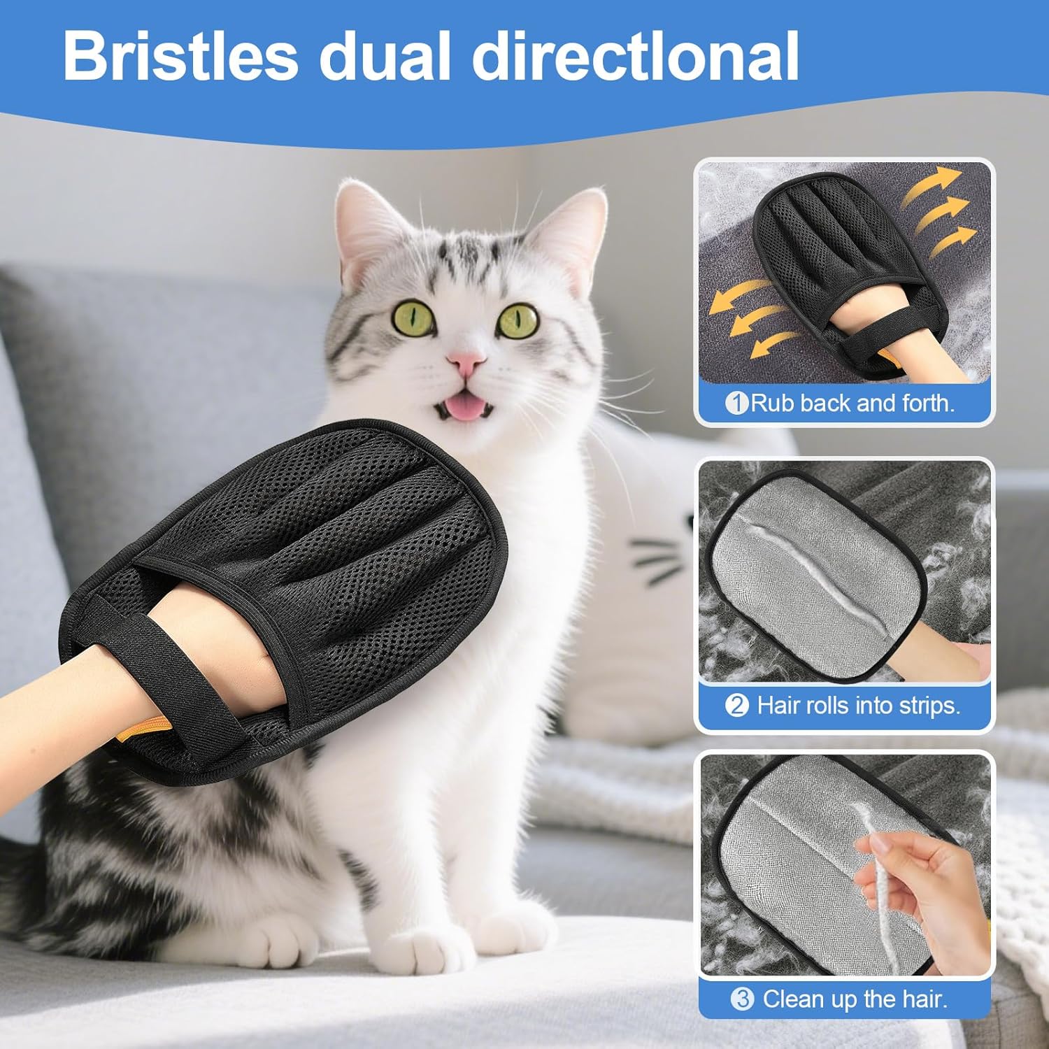Pet Hair Removal Tool for Cats & Dogs, 2025 New Upgraded Electrostatic Gloves for Pet Hair, Reusable Pet Hair Remover Tool for Couch, Furniture, Carpet, Curtain & Car Seat (Blue)