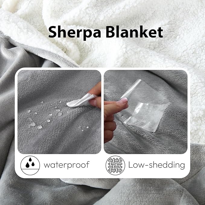 NANPIPER Sherpa Blanket Twin Size for Couch, Warm and Lightweight Throw, Soft Fuzzy Plush Fleece for Winter, Lunar Rock Grey 60x80 Inches