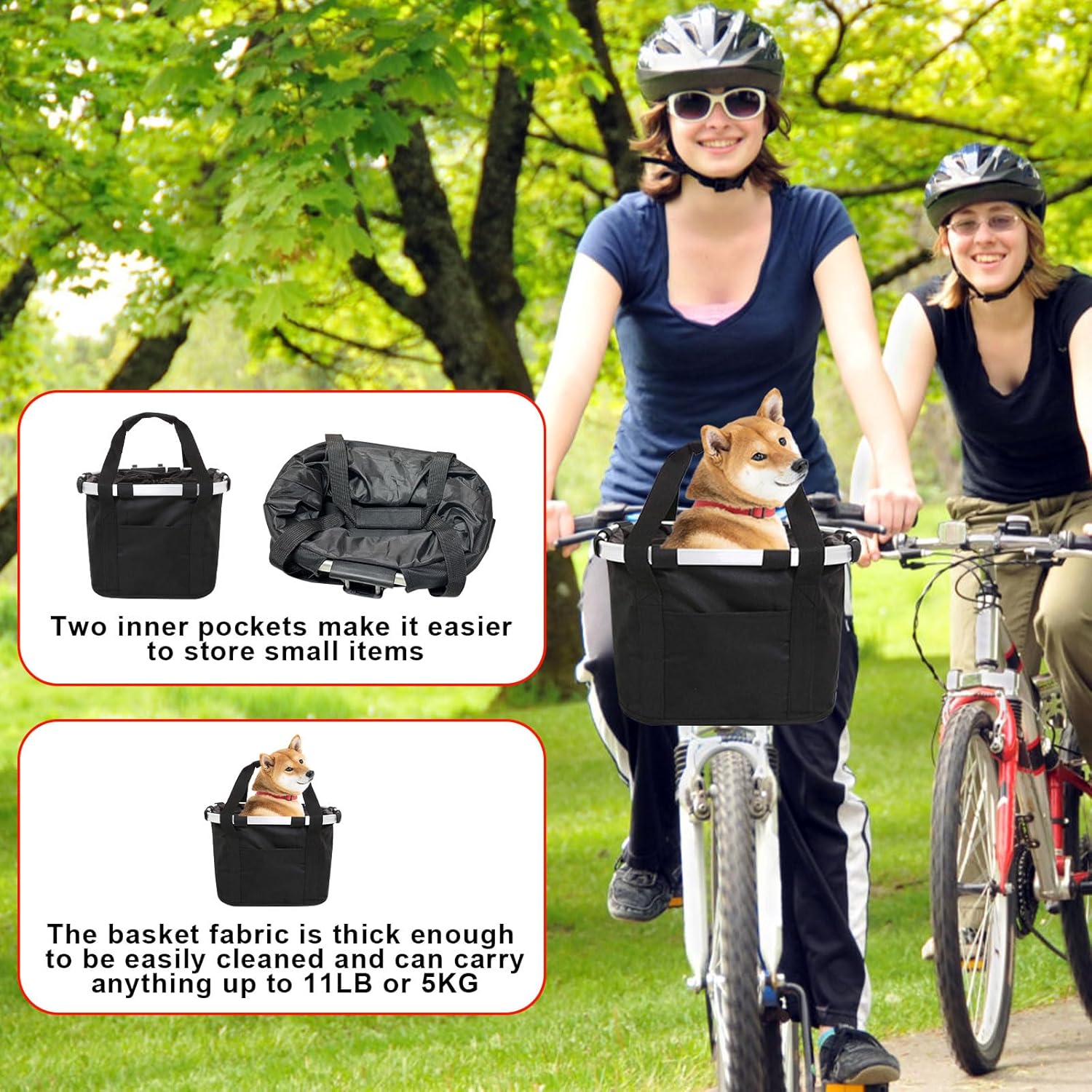 Bike Basket Front Dog Basket for Bike, Bike Baskets for Adult Bikes, Bike Bags for Bicycles, Removable Bicycle Basket, Folding Small Pet Bag for Shopping Camping Cycling
