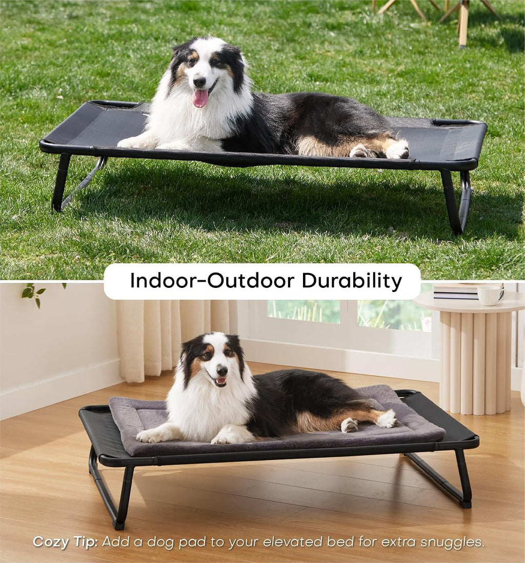 Made4Pets Raised Dog Bed for XXL Dogs - Outdoor Elevated Pet Cot with Snap-in Legs, Washable Mesh, Non-Slip Feet, Durable & Chew-Resistant Hammock Bed, Indoor & Outdoor Use, 54"x37", Black