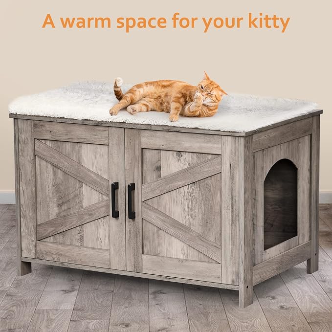 Homhedy Cat Litter Box Enclosure, Wooden Cat Washroom Furniture - Image 8