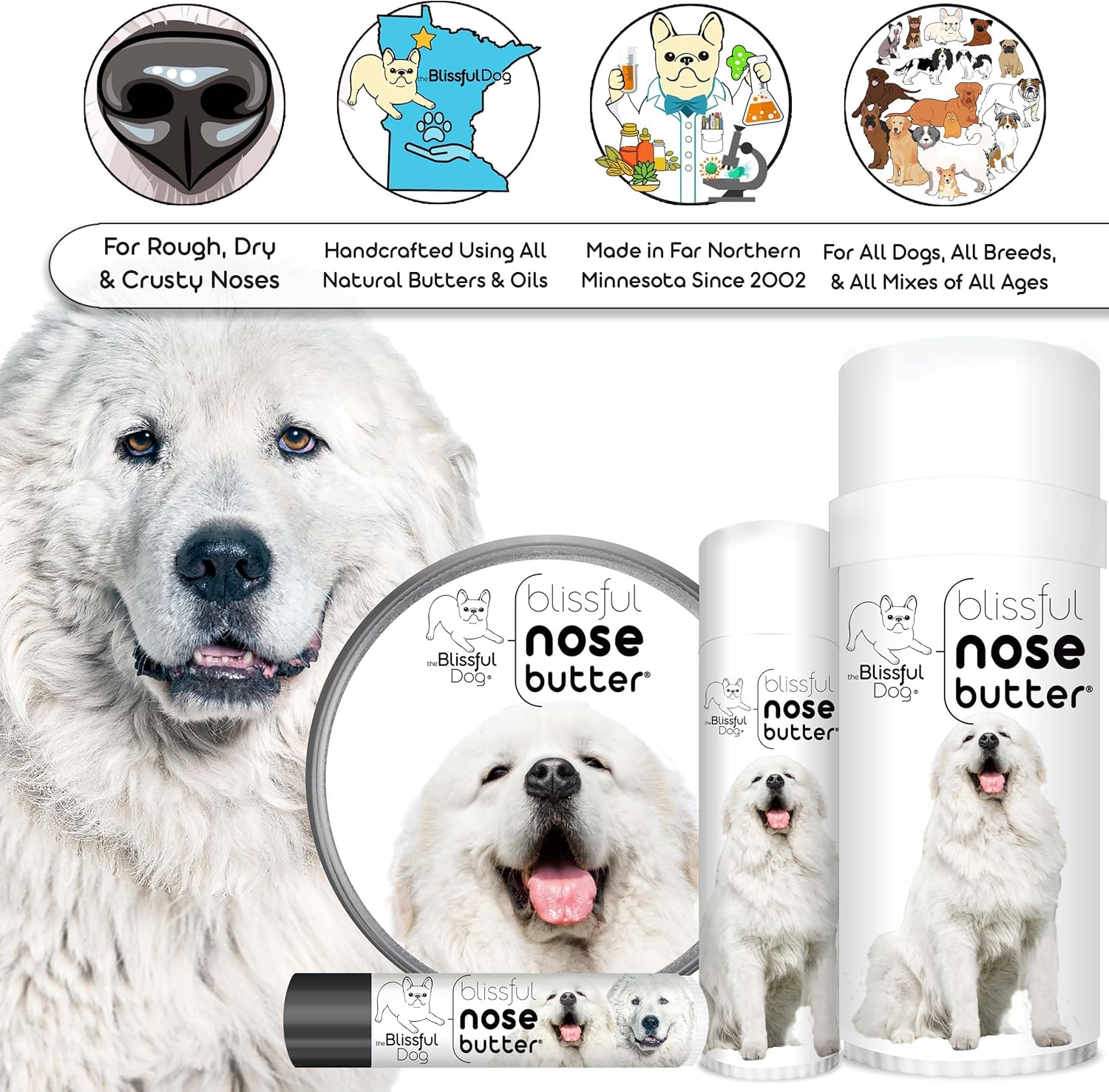 The Blissful Dog Great Pyrenees Unscented Nose Butter - Dog Nose Butter, 0.15 Ounce