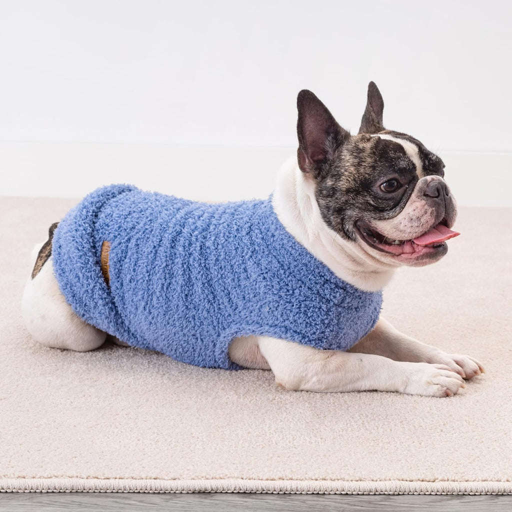 Fitwarm 2 Pack Striped Fleece Dog Sweater, Warm Winter Clothes for Small Dogs Boy Girl, Fuzzy Pet Outfit, Sky Blue, Olive Green, Large