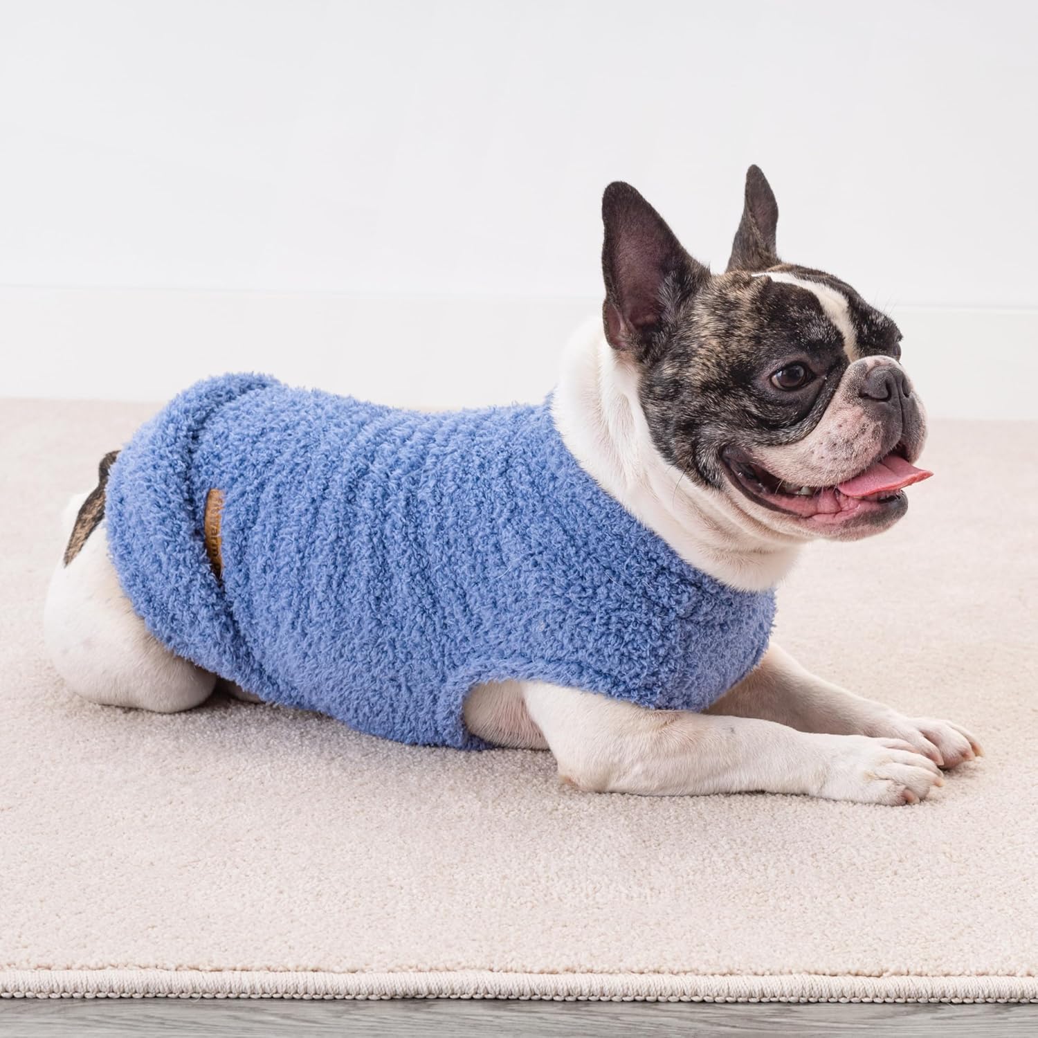 Fitwarm 2 Pack Striped Fleece Dog Sweater, Warm Winter Clothes for Small Dogs Boy Girl, Fuzzy Pet Outfit, Sky Blue, Olive Green, Large