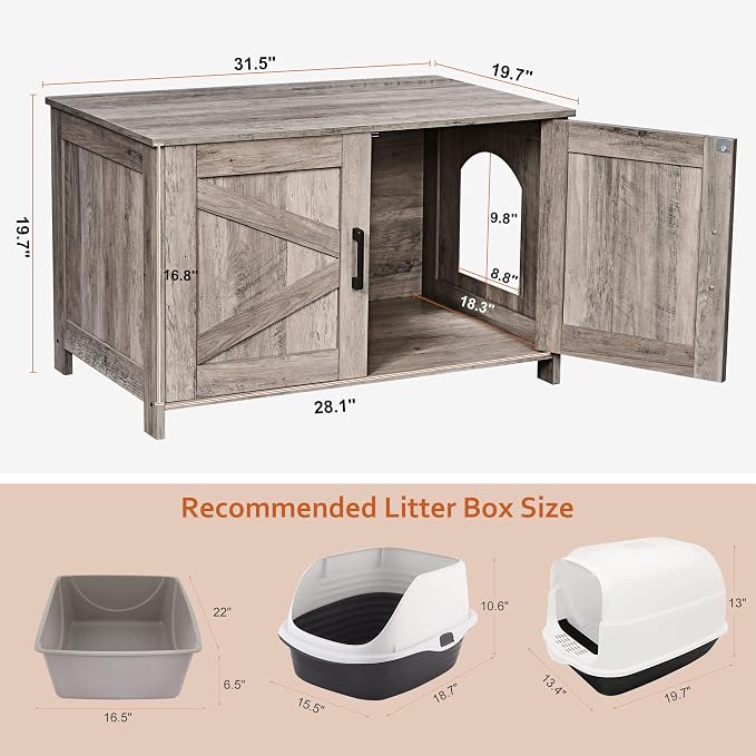 Homhedy Cat Litter Box Enclosure, Wooden Cat Washroom Furniture - Image 3