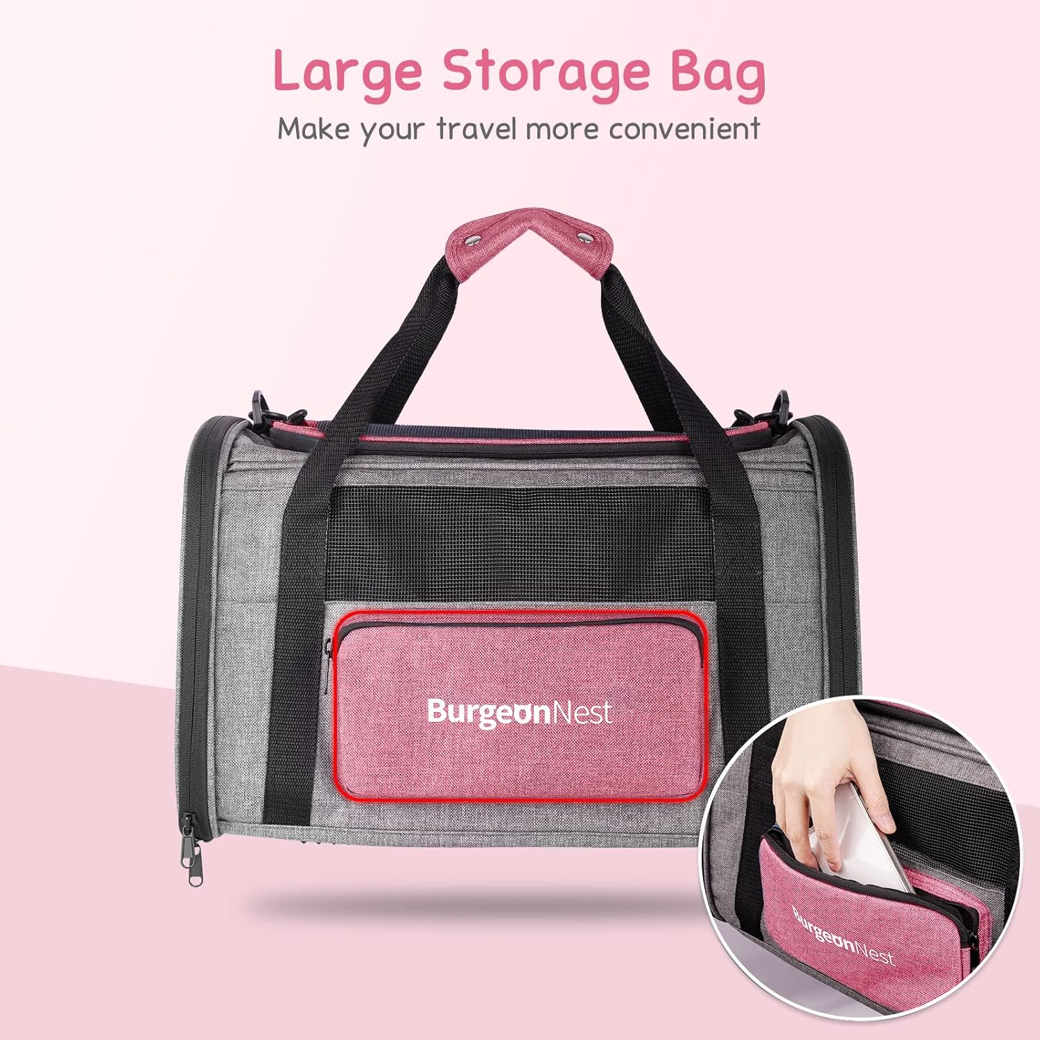 BurgeonNest Cat Carriers for Medium Puppy Under 25 lbs, Pet Carrier for Cats with Unique Side Bag,Top Load Small Pet Bag Soft-Sided Escape Proof with 4 Ventilated Windows