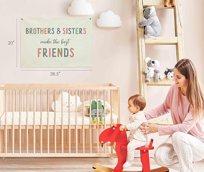 Nursery Wall Art Decor-Rectangular Banner Flag Poster Wall Decor Gifts for-Baby Kids Girl Boy-Playroom,Bedroom,Door Decoration-Christmas Gift-Brothers and Sisters Make The Best Friends-28.5"L×20"W