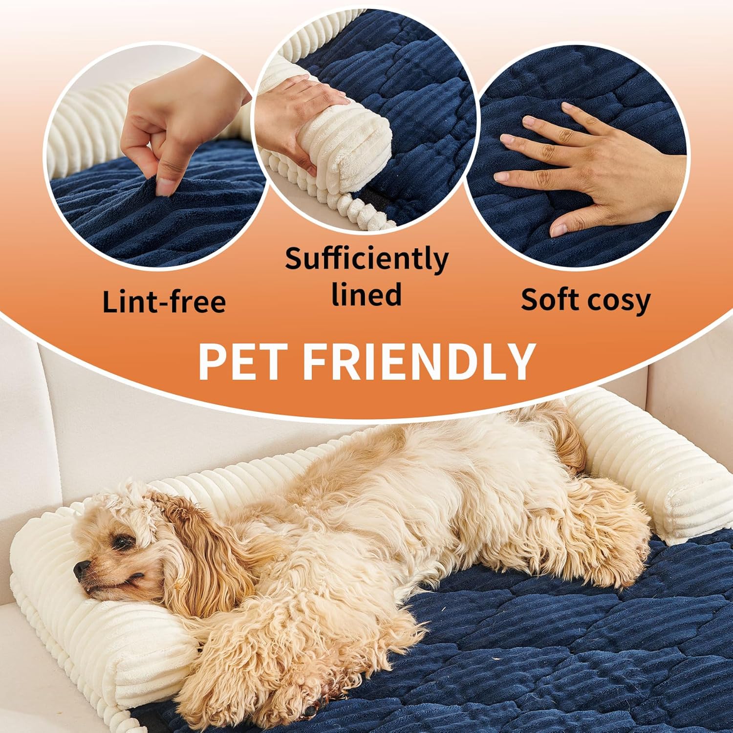 HAOMAIJIA Dog Couch Bed for Large Dogs, Non Slip Pet Couch Covers for Sofa Thick Soft Washable Dog Couch Cover Protector All Seasons Universal Dogs and Cats Bed Mat (Navy Blue, Large)
