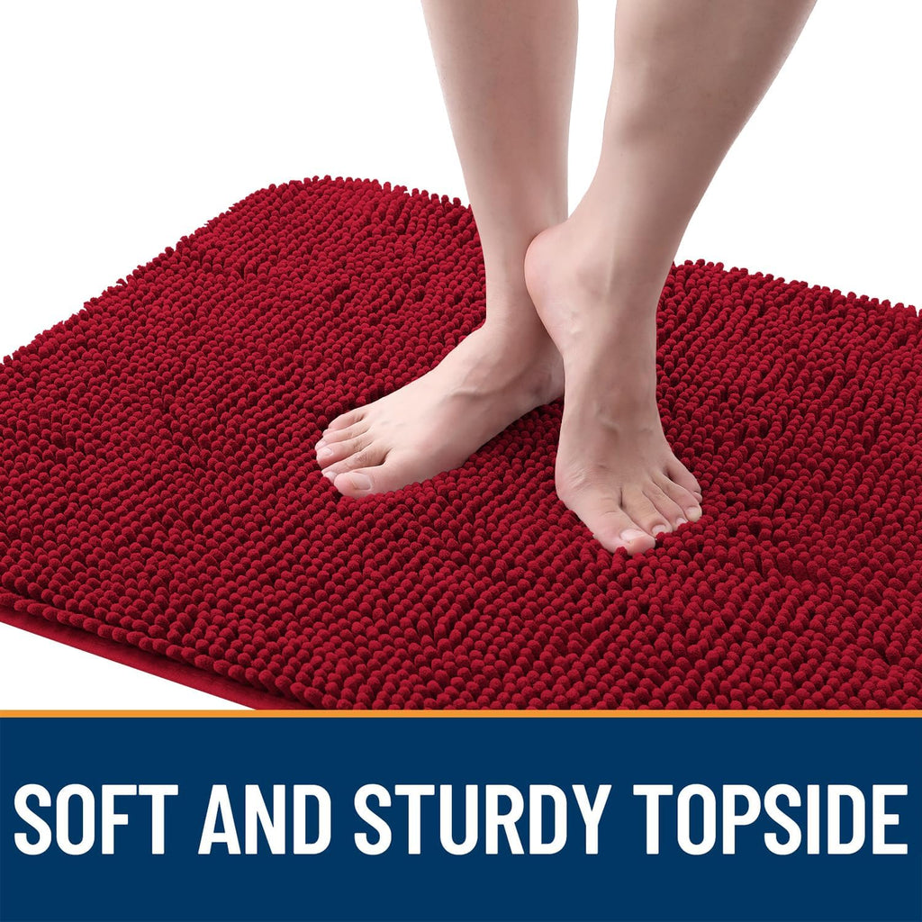 OLANLY Dog Door Mat for Muddy Paws 30x17, Absorbs Moisture and Dirt, Absorbent Non-Slip Washable Doormat, Quick Dry Chenille Mud Mat for Dogs, Entry Indoor Entryway Carpet for Inside Floor, Red