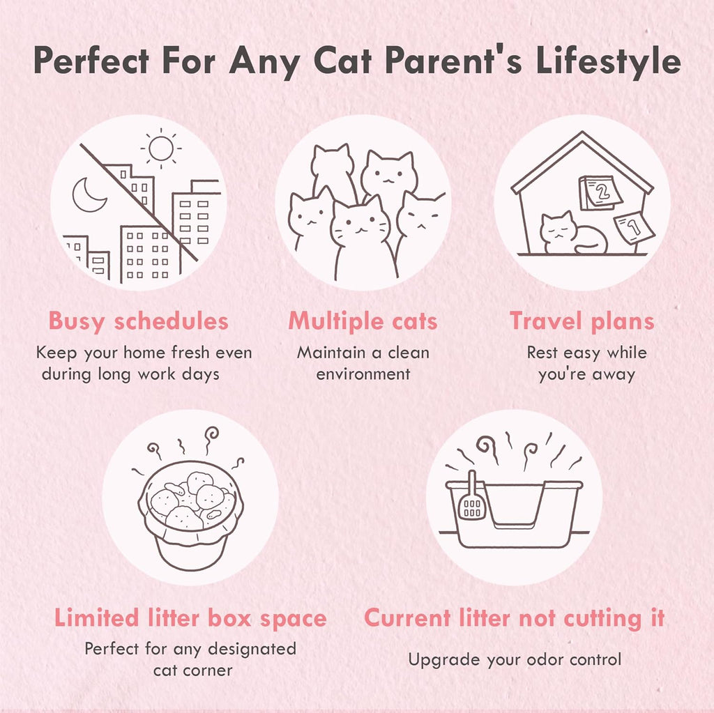 Lady N Cat Litter Deodorizer – Litter Box Odor Eliminator with Enviro-Probiotics,Cation Odor Control,Natural Ingredients Safe for Cats, Extends Litter Lifespan,Refreshing Woody Scent, 10g x 15Packets