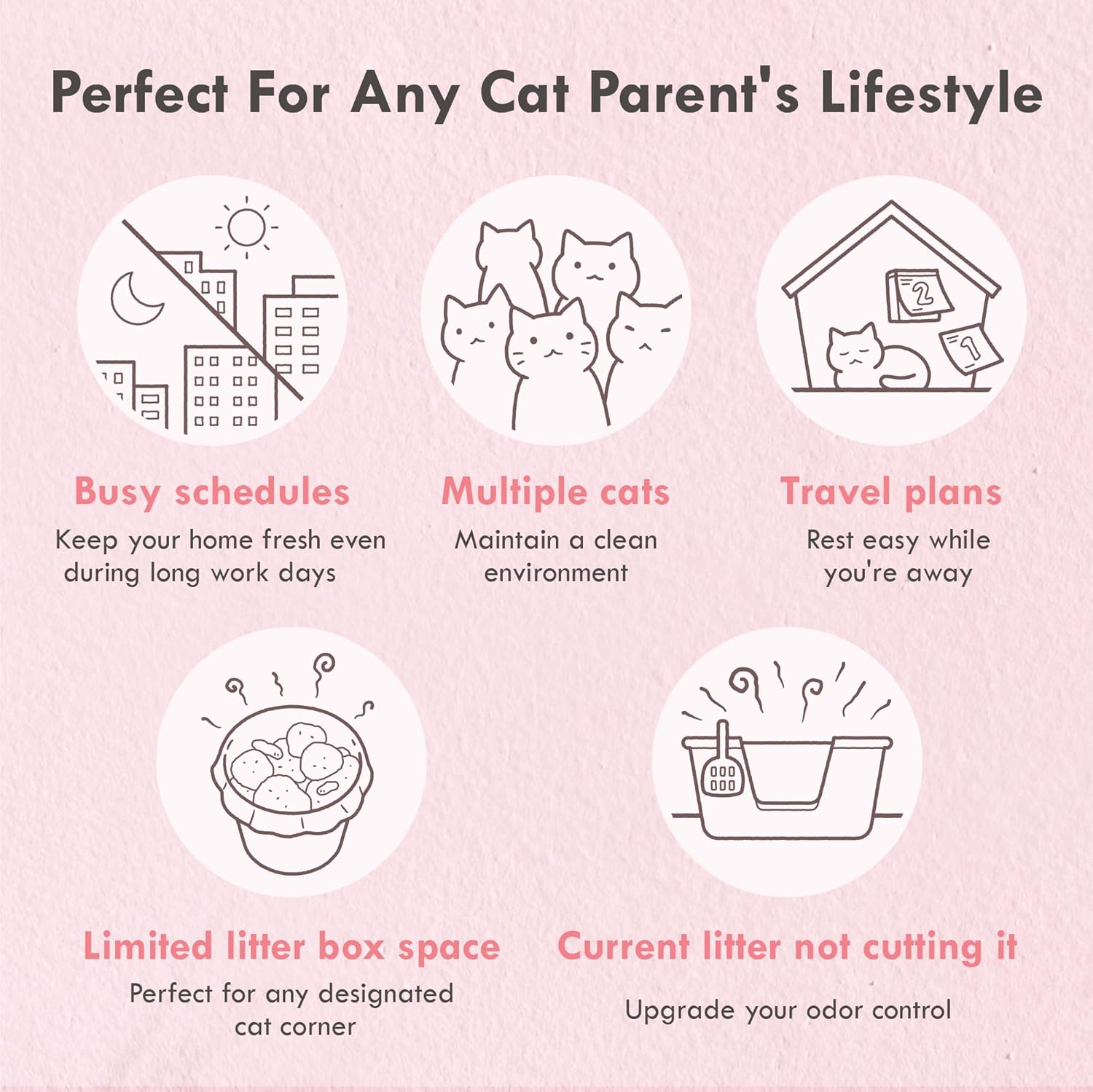 Lady N Cat Litter Deodorizer – Litter Box Odor Eliminator with Enviro-Probiotics,Cation Odor Control,Natural Ingredients Safe for Cats, Extends Litter Lifespan,Refreshing Woody Scent, 10g x 15Packets