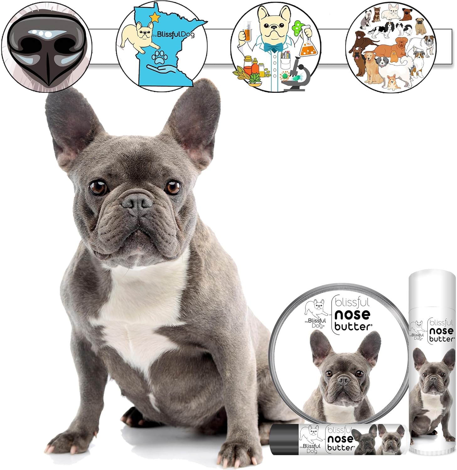 The Blissful Dog Blue French Bulldog Unscented Nose Butter - Dog Nose Butter, 4 Ounce