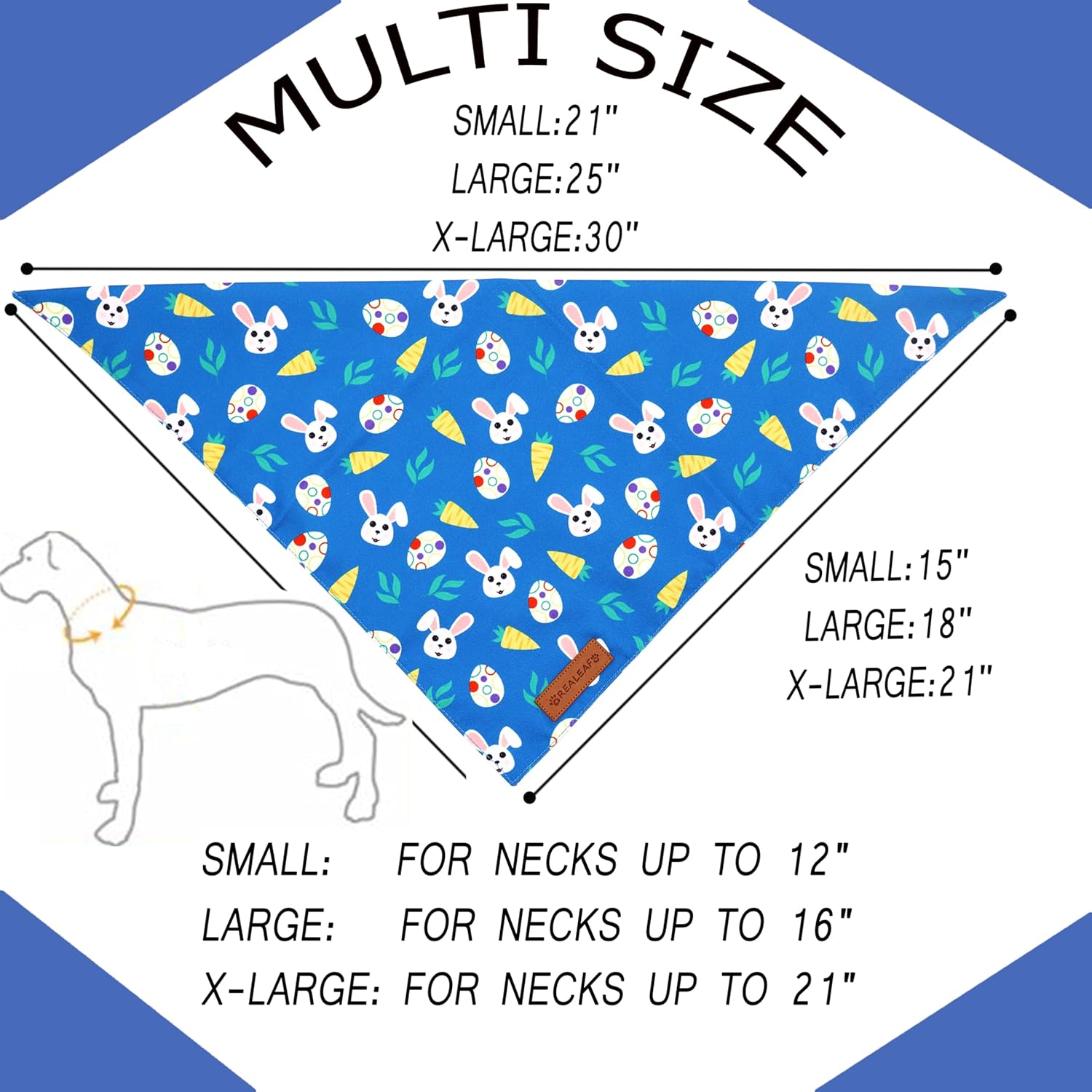 Realeaf Easter Dog Bandanas 2 Pack, Reversible Bunny Carrot and Easter Eggs Pet Scarf for Boy and Girl, Premium Durable Fabric, Holiday Bandana for Medium and Large Dogs Pets(Large)