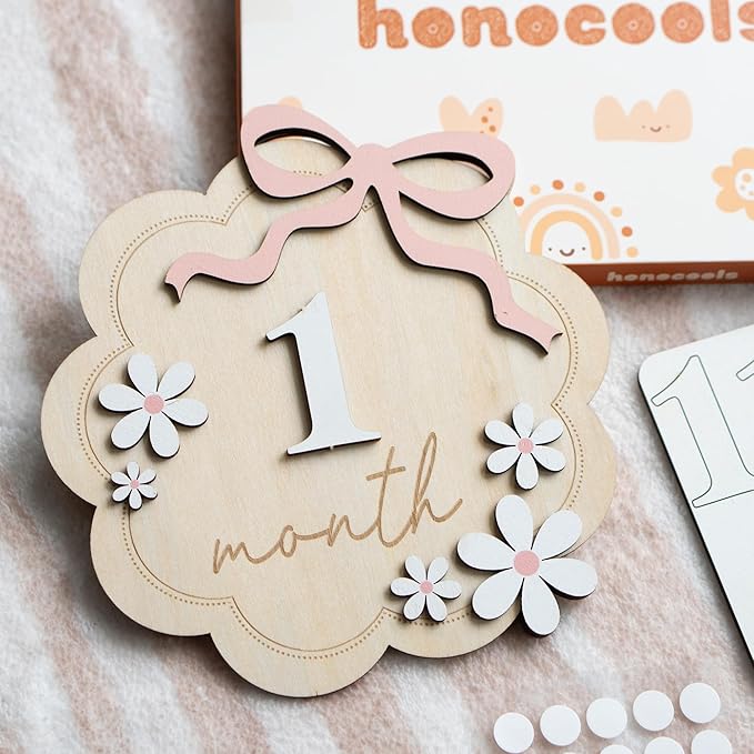 Baby Monthly Milestone Sign,1-12 Monthly Baby Milestone, Month Milestone Baby Girl, Baby Months Milestone, Newborn Photography Props Double-Sided (B12)