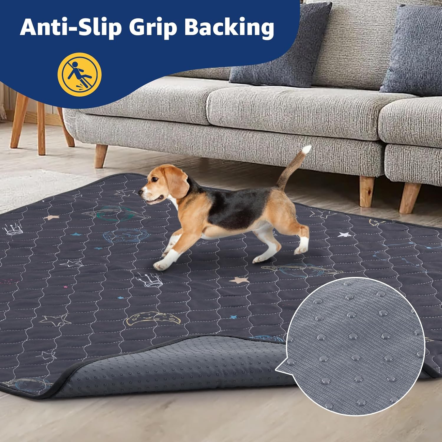 LOOBANI Washable Pee Pads for Dogs: Extra Large Dog Pee Pad Reusable 72" x 72", Absorbent Pet Whelping Pads, Waterproof and Non-Slip Dog Training Mats for Crate, Playpen, Floor, Sofa, Cage, Grey