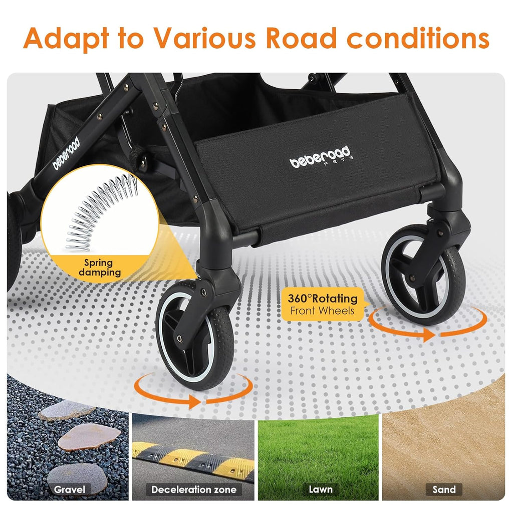 X2 Pet Stroller, Dog Cat Stroller for Small Pets Under 44lbs, Equipped with Detachable & Foldable Carrier, Waterproof Pad & Sunshade Canopy,Camel (Black)
