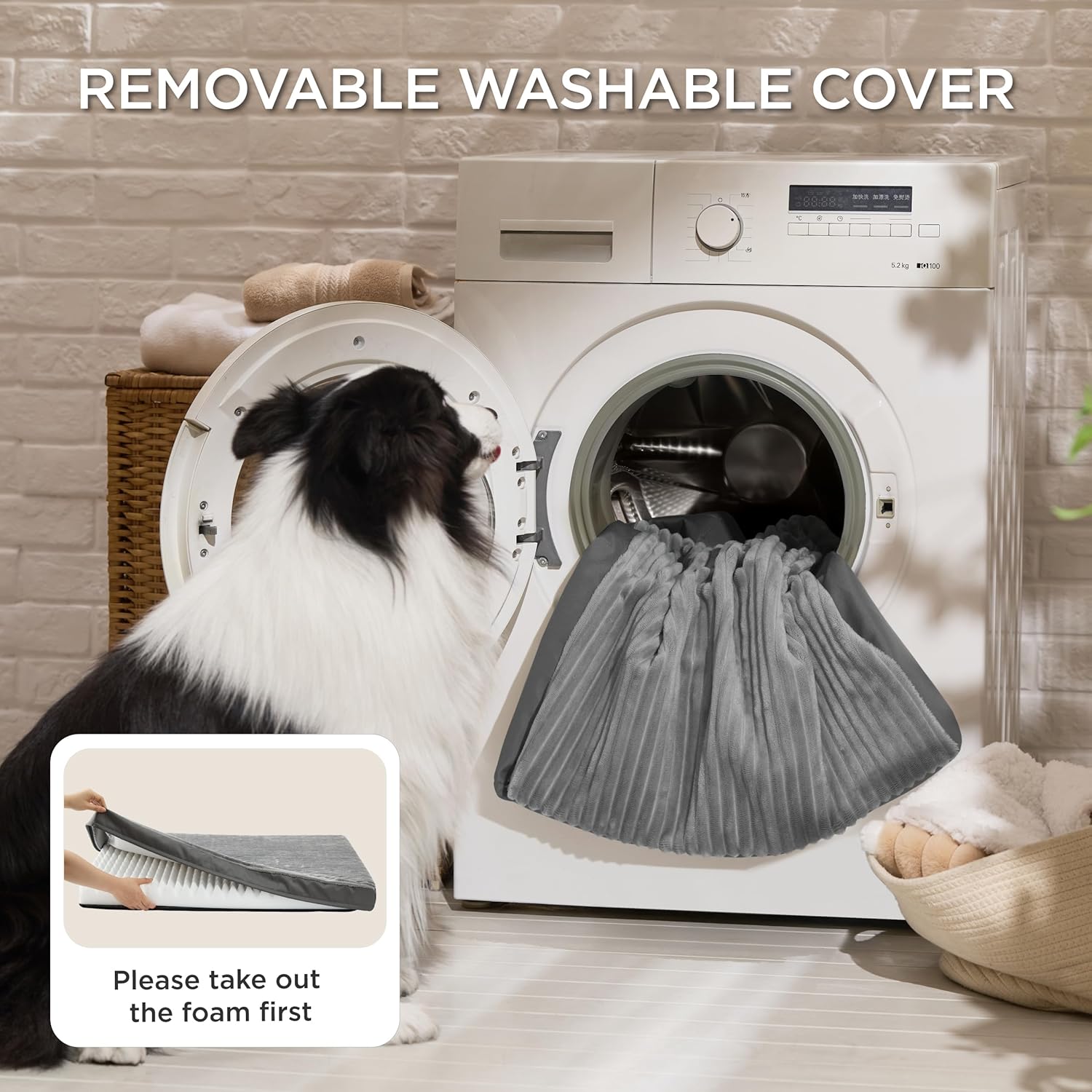 Bedsure Dog Bed Medium Size Dog - Orthopedic Pet Beds with Removable Machine Washable Cover, Egg Crate Foam Puppy Pad, Suitable for Pet Up to 35 lbs, 29"x18"