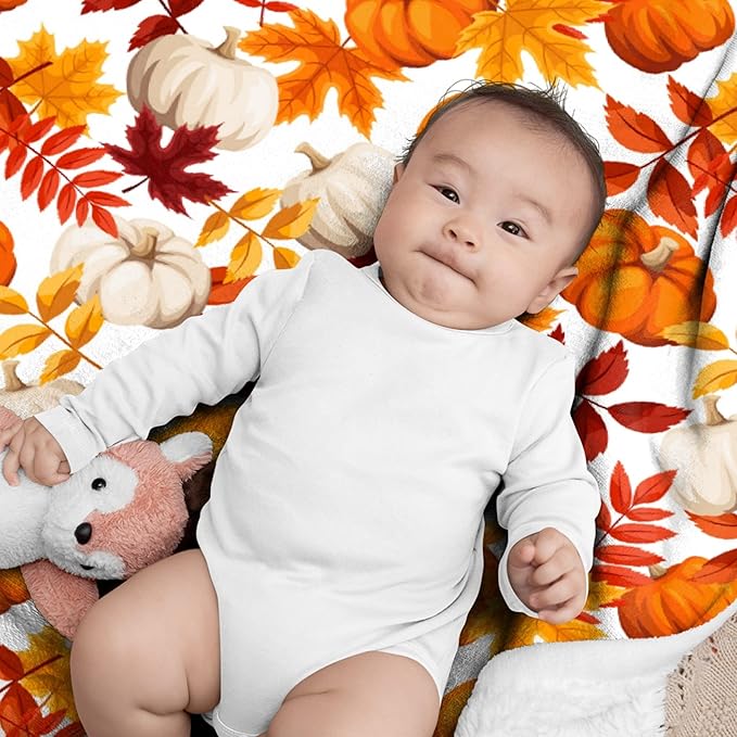 Fall Throw Blanket - Pumpkin Maple Leaf Autumn Blanket - Thanksgiving Fall Decor Gift - Ultra Plush Cozy Lightweight Thanksgiving Pumpkin Blanket for Sofa,Bed,Couch - 50"x60"-Teens/Travel Size