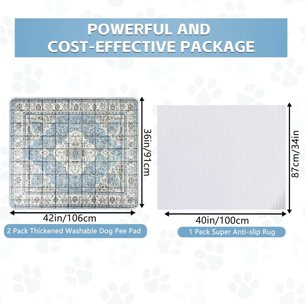 Washable Thickened Pee Pads for Dogs, 2 Pack (36"x42") Upgrade Reusable Puppy Pads with Non-Slip Rug, Super Absorbent Leakproof Puppy Training & Whelping Pads for Dogs, Doggie